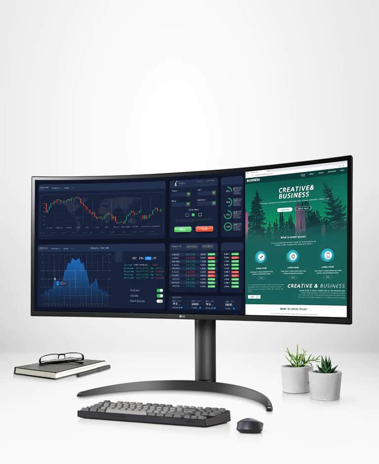 Na 34-calowym monitorze LG UltraWide™ QHD o proporcjach ekranu 21:9 możesz edytować różne treści i uruchamiać różne programy.