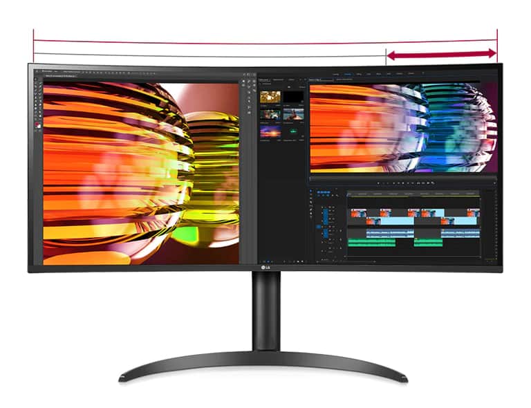 Ekran QHD o proporcjach obrazu 21:9 umożliwia oglądanie nagrań podczas edycji wideo oraz korzystanie z wtyczek audio i efektów.