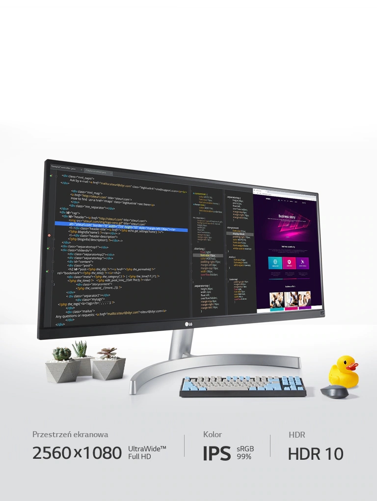 Na monitorze IPS UltraWide™ Full HD o rozdzielczości 2560x1080 z 99% pokryciem gamy sRGB i technologią HDR 10 zobaczysz więcej i stworzysz lepsze materiały.