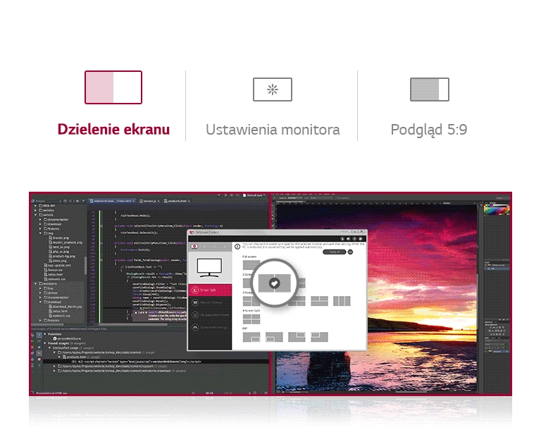 OnScreen Control — dzielenie ekranu | Ustawienia monitora ㅣ Podgląd 5:9