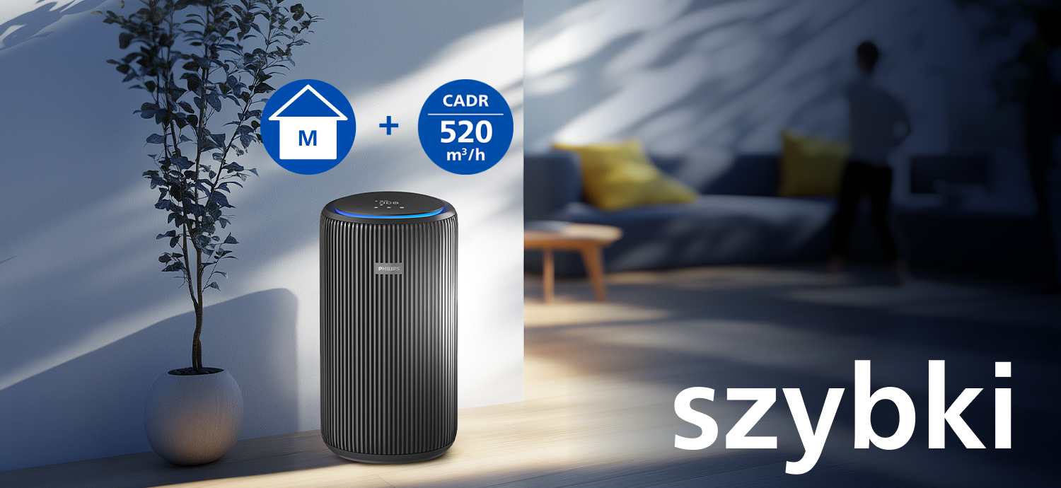 filtracja 520 m³/h (CADR) z łatwością poradzi sobie z dużymi przestrzeniami do 135 m² filtracja 520 m³/h (CADR) z łatwością poradzi sobie z dużymi przestrzeniami do 135 m²