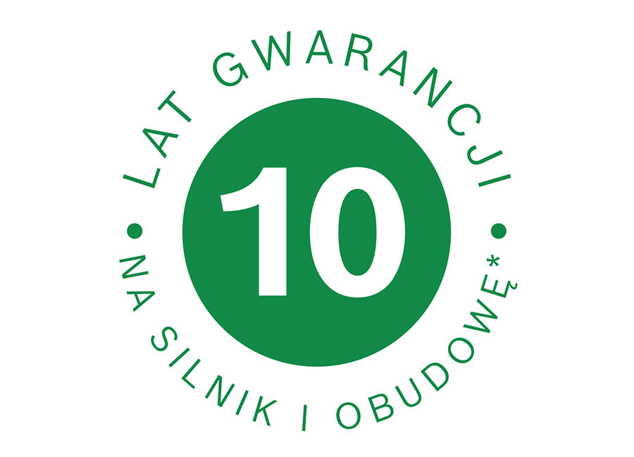 10 lat gwarancji na silnik i obudowę urządzenia