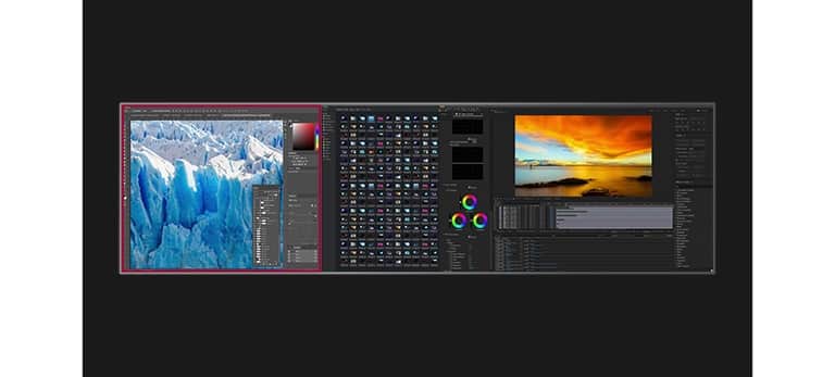 Animacja pokazuje 49-calowy monitor 32:9 Dual QHD (5120x1440) w porównaniu z monitorami o przekątnej 29