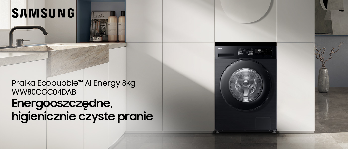 Czarna pralka EcoBubble AI Energy marki Samsung wbudowana w szafki Czarna pralka EcoBubble AI Energy WW80CGC04DAB marki Samsung wbudowana w szafki