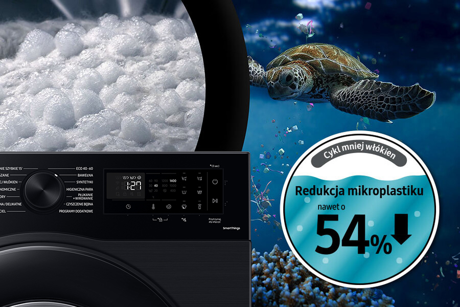 Czarna pralka EcoBubble AI Energy oraz żółw Czarna pralka EcoBubble AI Energy WW80CGC04DAB marki Samsung oraz żółw