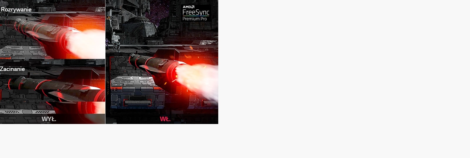 Ruch w grach przy włączonej technologii AMD FreeSync™ Premium Pro i bez niej