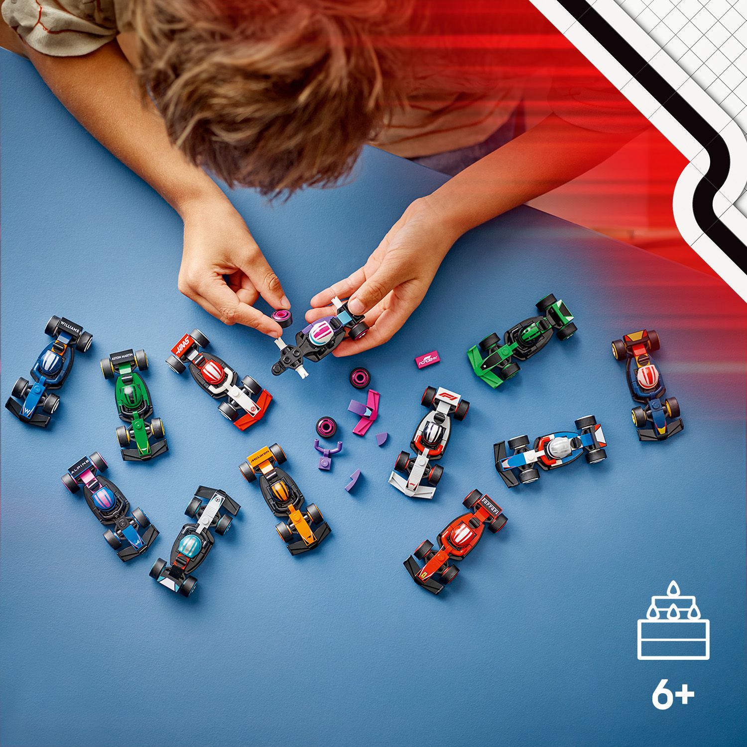 12 minibolidów F1® z klocków LEGO® w kolekcji