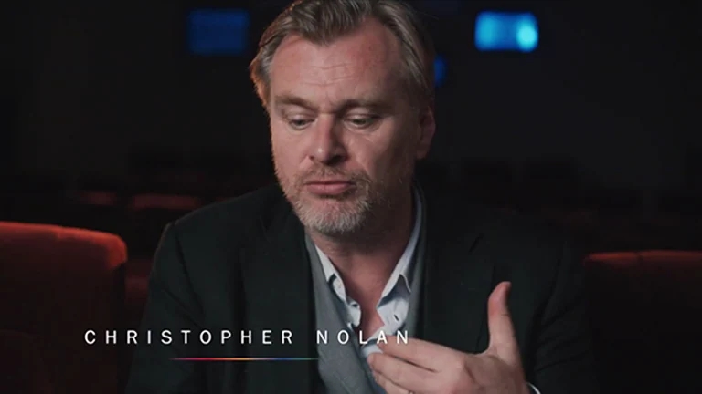 Christopher Nolan podczas wywiadu w teatrze