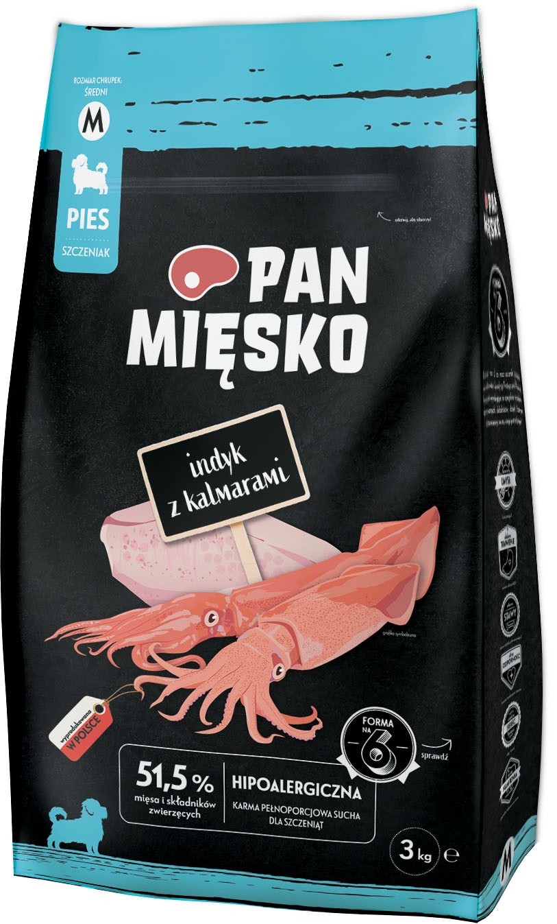 Сухий корм для собак Mr. Meat з індичкою та кальмарами (цуценячі) чіпси M 3 кг Сухий корм для собак Mr. Meat з індичкою та кальмарами (цуценячі) чіпси M 3 кг