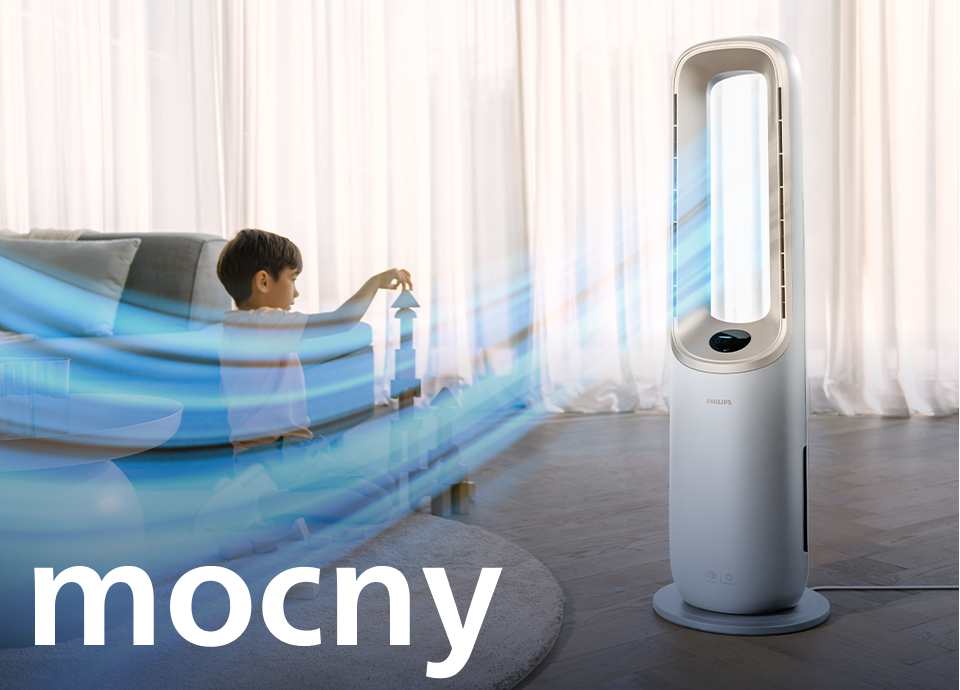 dzięki rotacji do 350° orzeźwiający strumień powietrza dociera w każdy kąt
