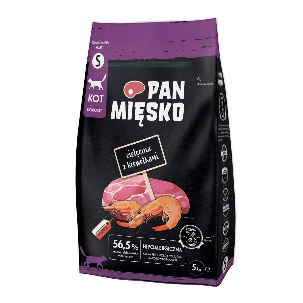 Сухий корм Pan Mięsko для котів Телятина з креветками (дорослі) чіпси S 5 кг Сухий корм Pan Mięsko для котів Телятина з креветками (дорослі) чіпси S 5 кг
