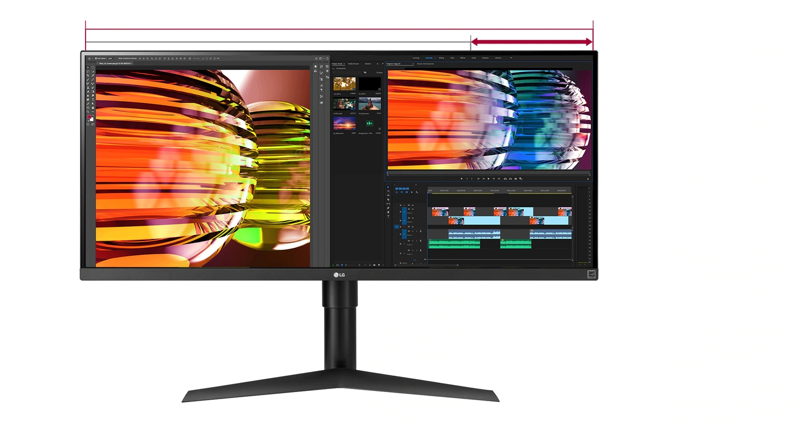 Ekran Full HD o proporcjach 21:9 zapewnia o 33% więcej miejsca niż standardowy ekran Full HD o proporcjach 16:9 (1920x1080).