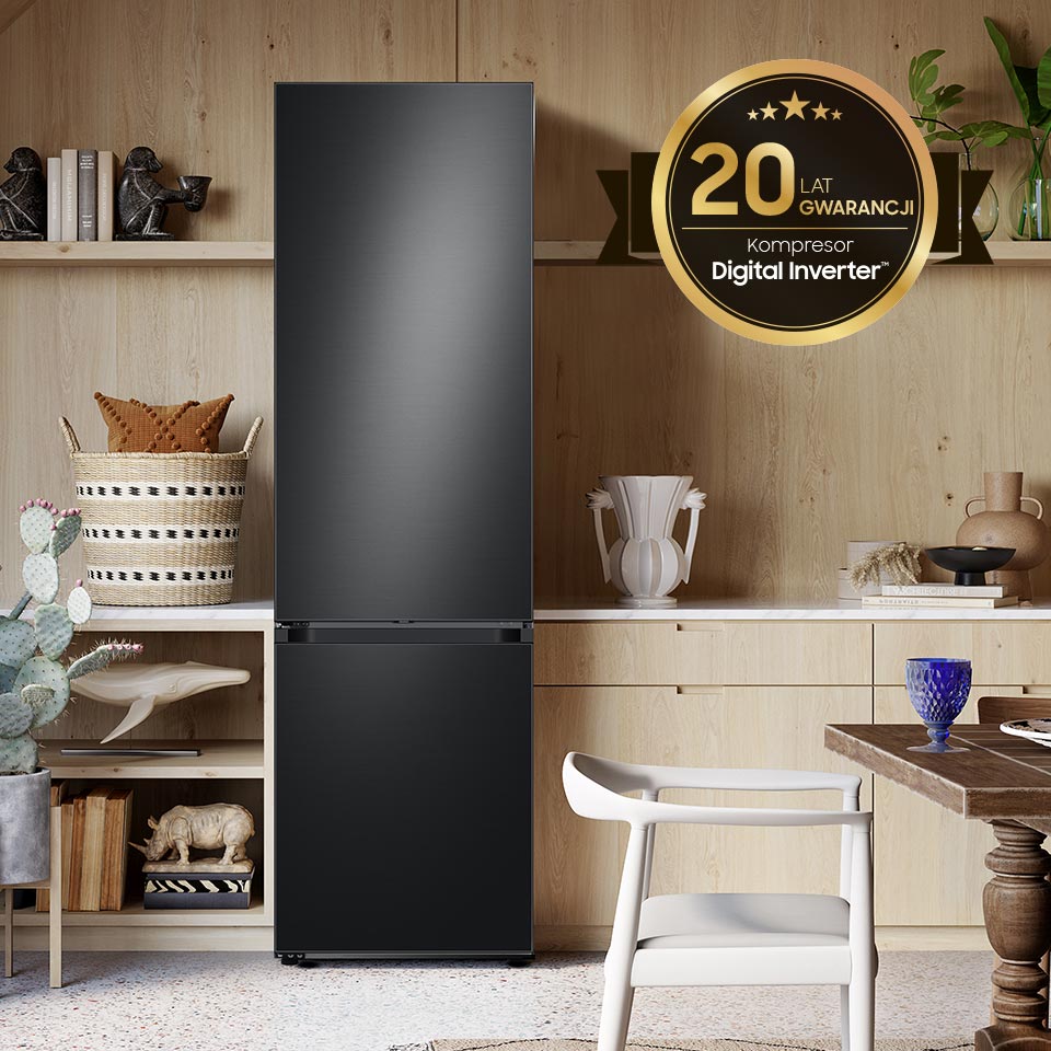 A Samsung Bespoke RB38C7B5DB1 kétajtós hűtőszekrény kompresszorral rendelkezik, 20 év garanciával