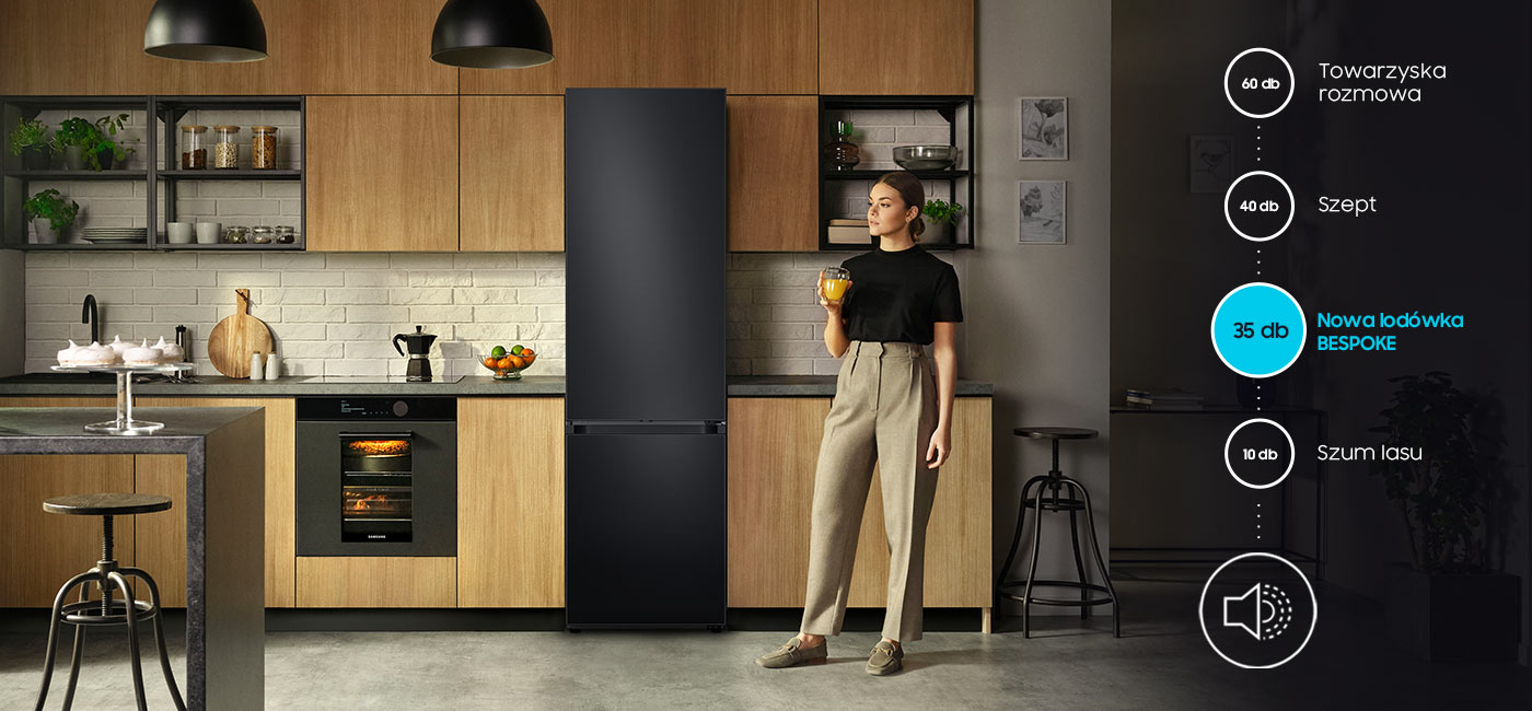 A rendkívül csendes működés a Samsung Bespoke RB38C7B5DB1 hűtőszekrényben alkalmazott modern technológiáknak köszönhető