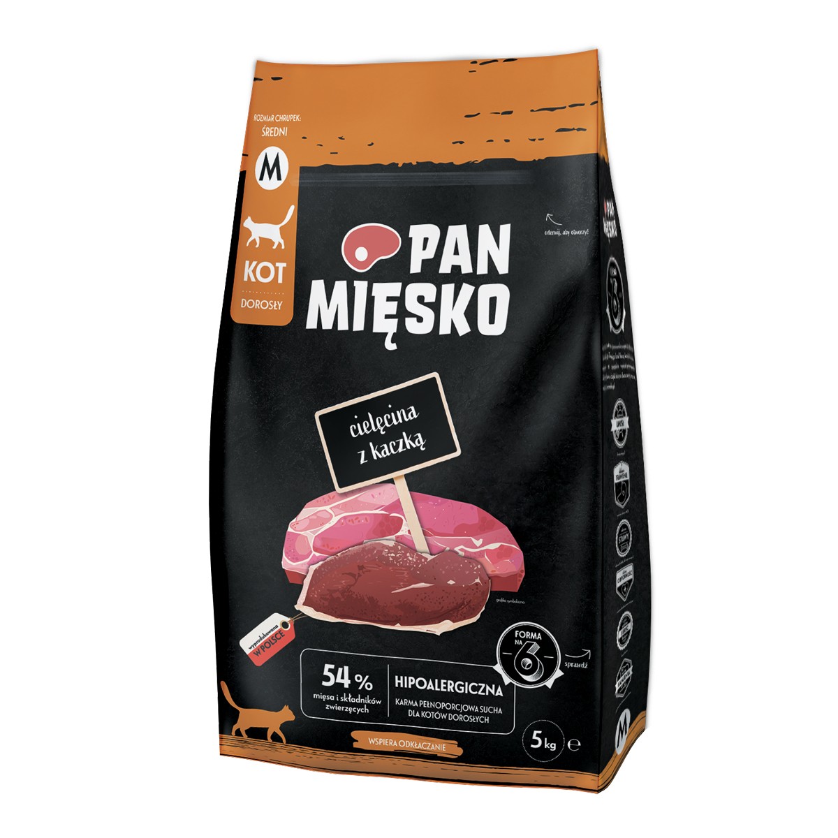 Сухий корм для котів Pan Mięsko Телятина з качкою (для дорослих) чіпси M 5 кг