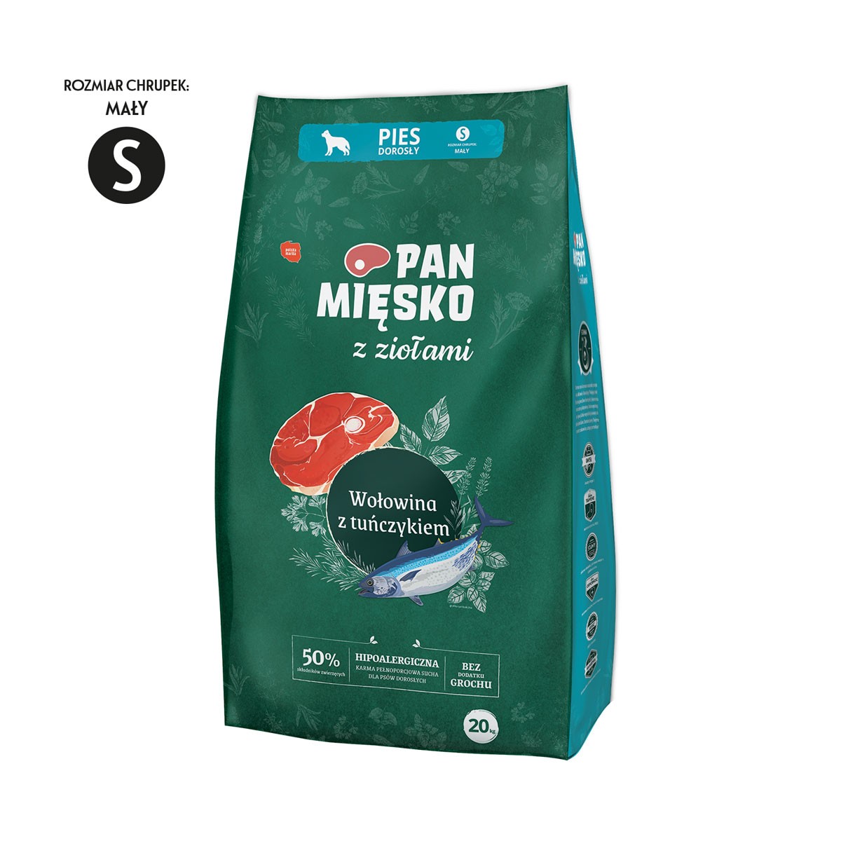 Сухий корм для собак Mr. Meat з травами, яловичина з тунцем (дорослі), чіпси S 20 кг
