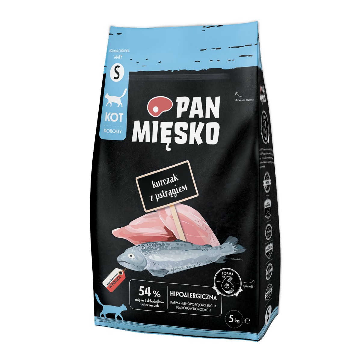 Сухий корм для котів Pan Mięsko Курка з фореллю (для дорослих) чіпси S 5 кг Сухий корм для котів Pan Mięsko Курка з фореллю (для дорослих) чіпси S 5 кг