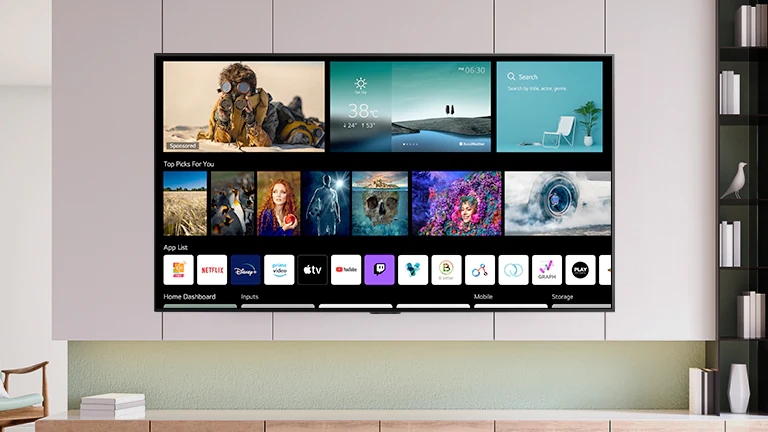 Екран телевізора показує новий головний екран із персоналізованим вмістом і каналами