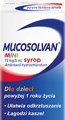 Mucosolvan Mini syrop na kaszel mokry 15 mg/5 ml. Lek dostępny w aptece online