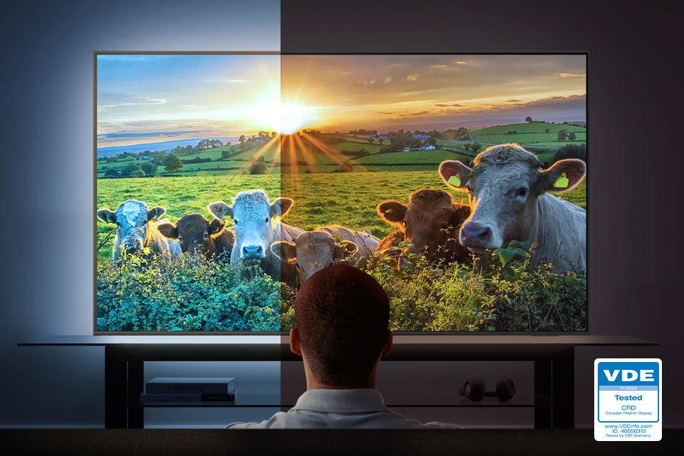 Zdjęcie rozwiązania chroniącego wzrok w trakcie oglądania filmów na telewizorze Samsung Q70C 