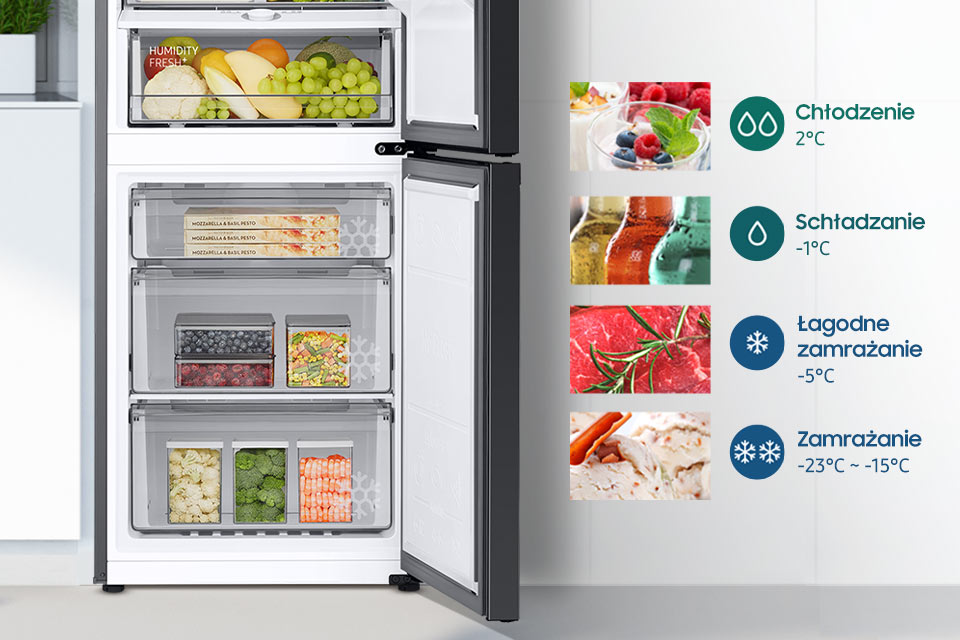 Cool Select Plus w lodówce Samsung Bespoke RB38C7B6AAP stwarza niezwykłą elastyczność przechowywania