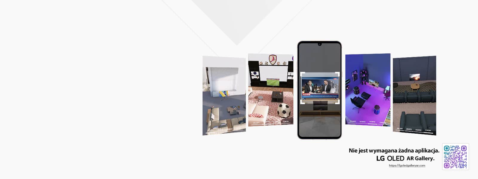 To jest symulacja AR obrazu telewizora LG OLED Gallery. W dolnym prawym rogu znajduje się kod QR.