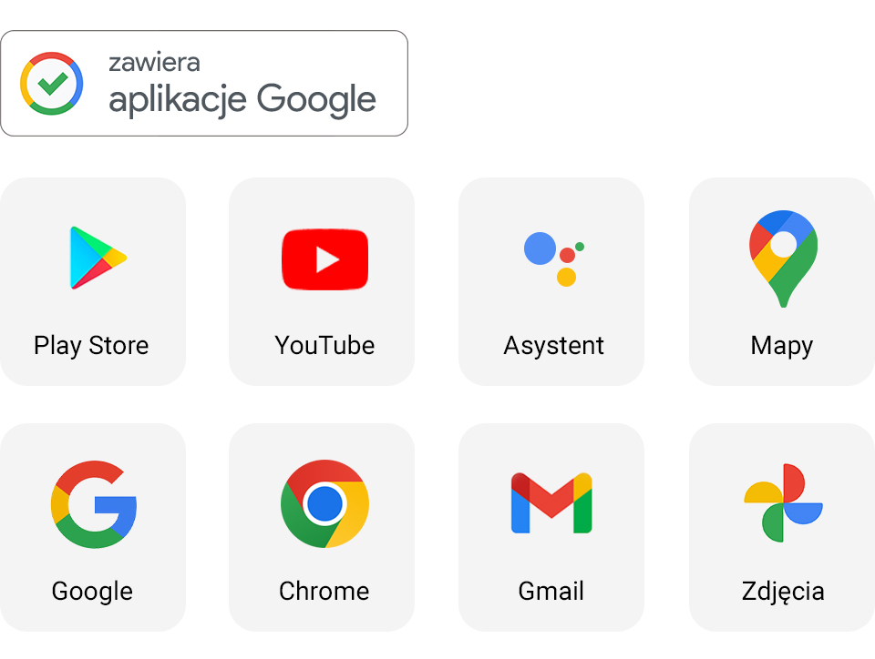 Grafika z dostępnymi w telefonie aplikacjami Google