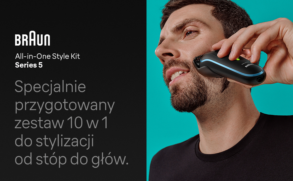 Braun All-In-One Style Kit Series 5. Specjalnie przygotowany zestaw 10 w 1 do stylizacji od stóp do głów.