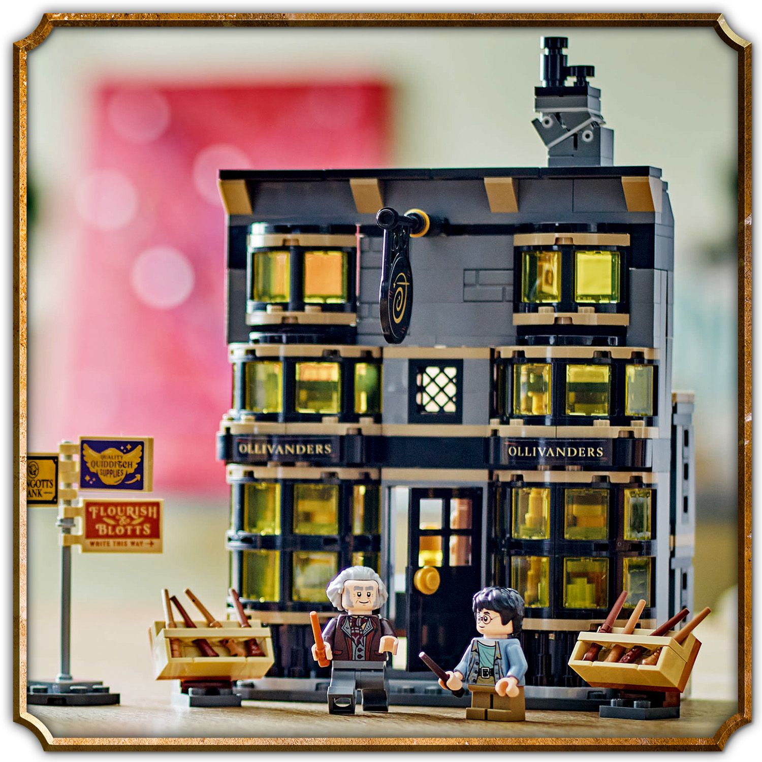白　M LEGO Harry Potter Sklepy Ollivandera i Madame Malkin, Zestaw