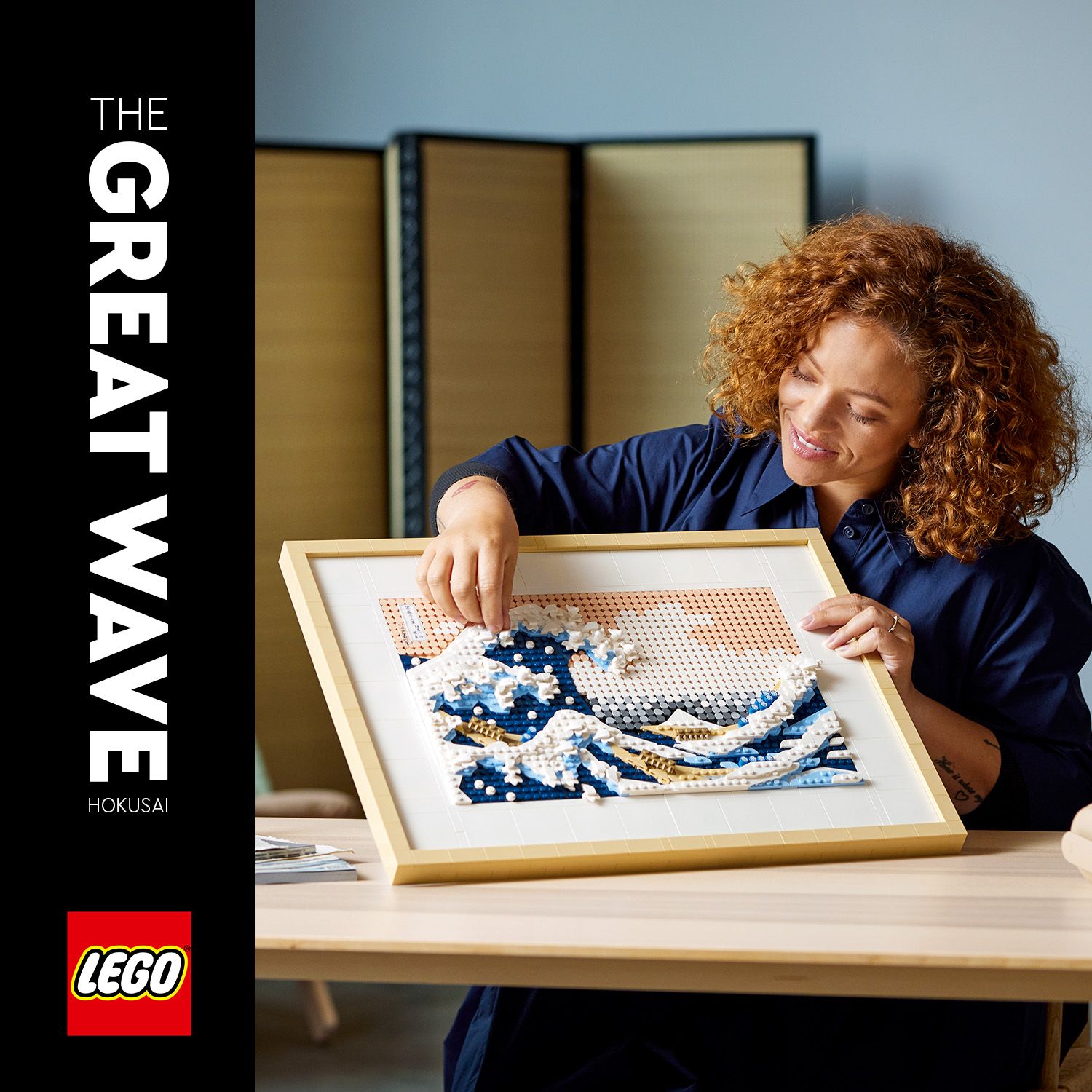 木製印籠 LEGO Art Hokusai – Wielka Fala, Japoński panel ścienny 3D