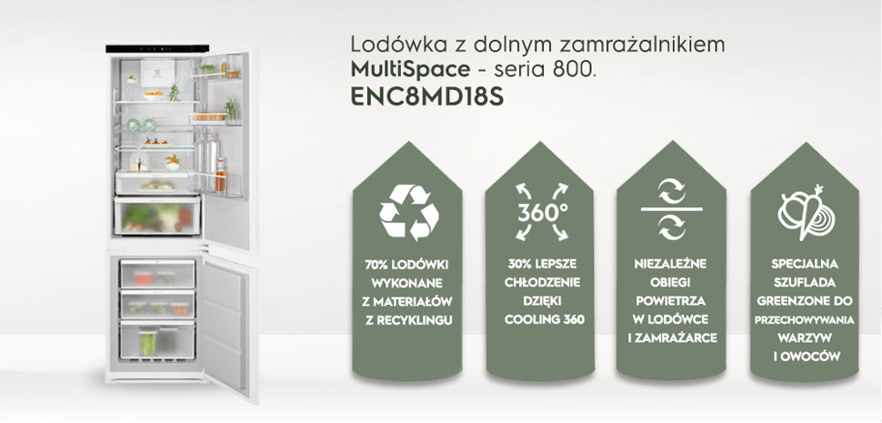 【wxd】 CREWS EG-1500C Lodówka do zabudowy Electrolux Genesi Cooling 360° 800