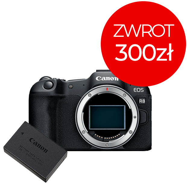 Zestaw aparat fotograficzny EOS R8 + zapasowy akumulator LP-E17