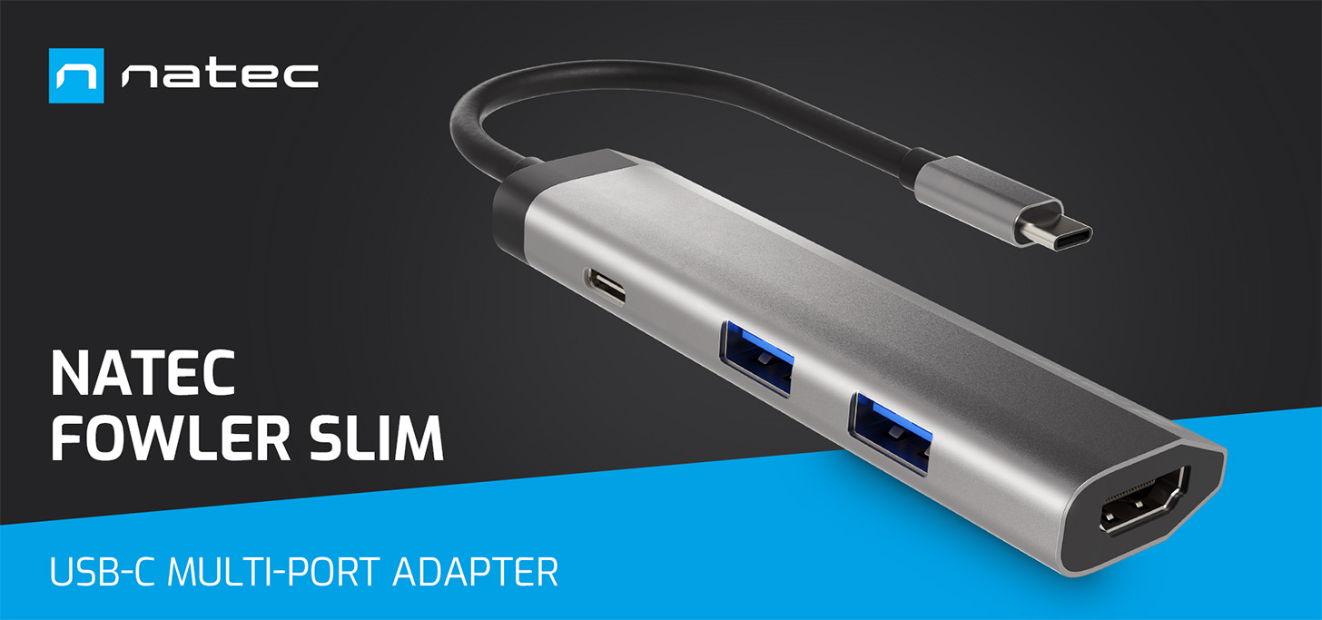 Hub USB Natec Fowler Slim USB-C Multiport Adapter 4 in 1 2X USB 3.0 HUB,  HDMI 4K, USB-C PD (NMP-1984) - Opinie i ceny na