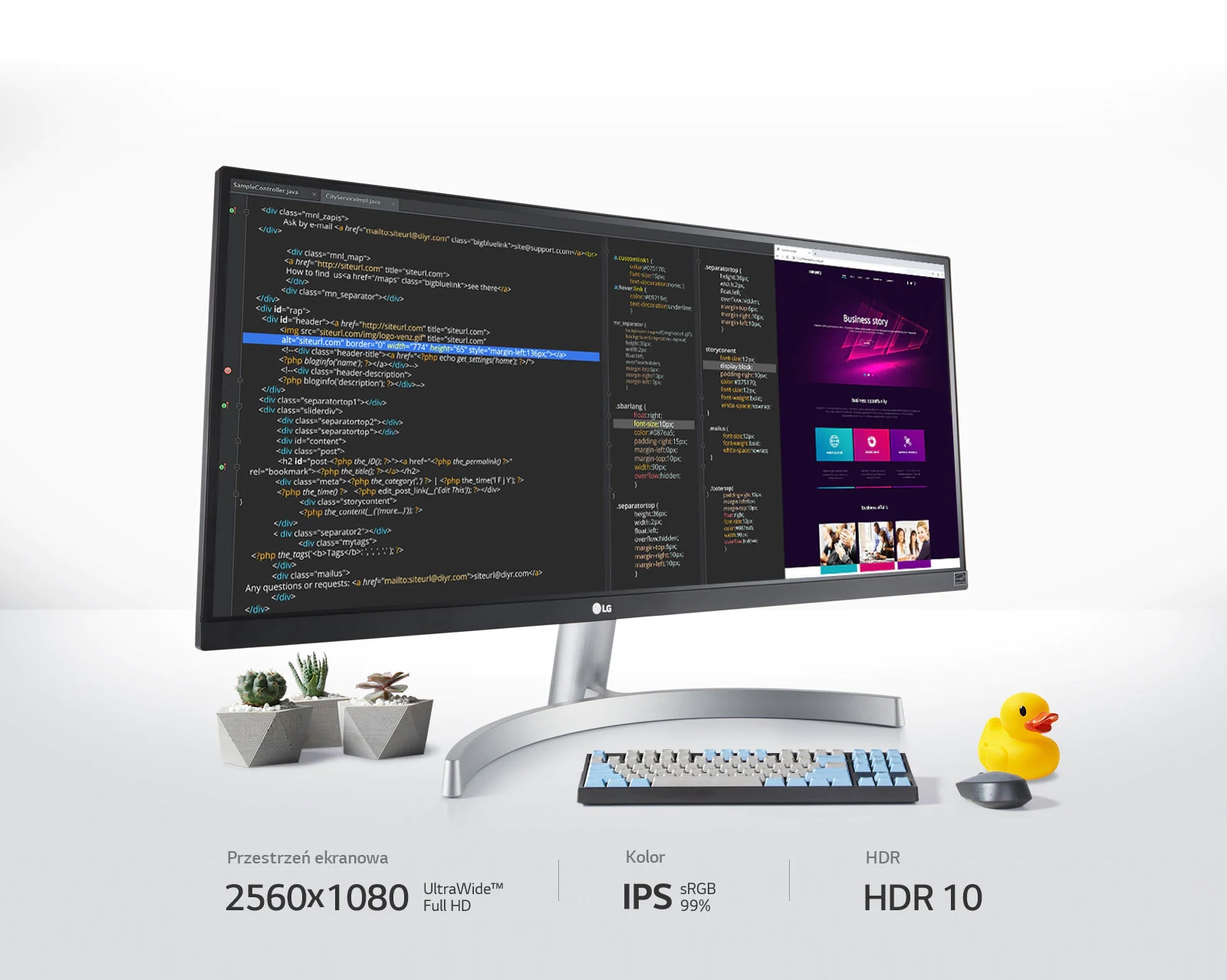 Дивіться більше та створюйте найкращий контент на моніторі IPS UltraWide™ Full HD з роздільною здатністю 2560x1080, 99% охопленням sRGB та технологією HDR 10.
